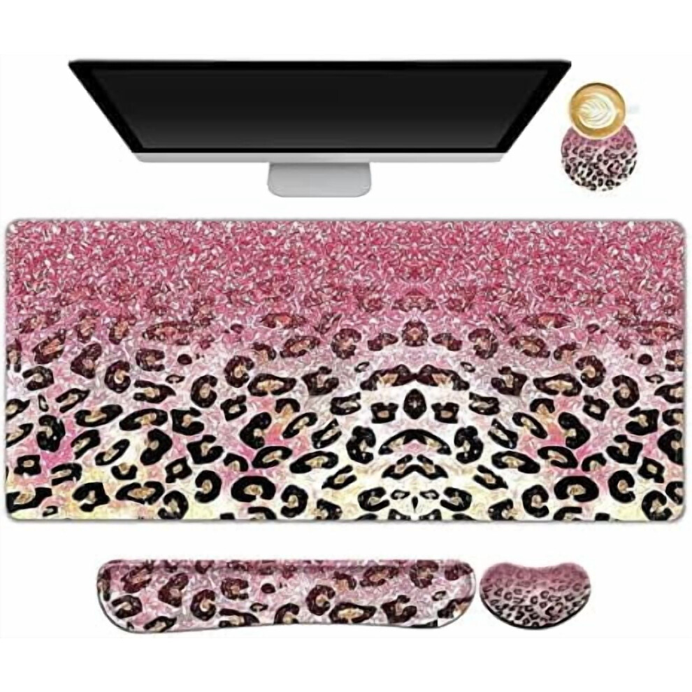Leopard Gaming Mouse Pad Set With Wrist Rest And Pink 937196820016