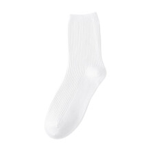 Unisex Solid Color Crew Socks, Simple Knit Ankle Socks for Men & Women White