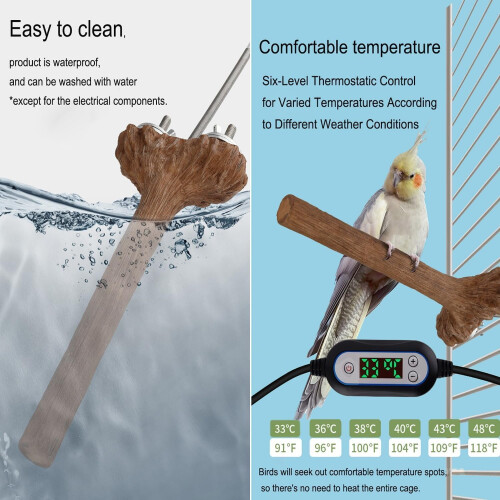 Perchoir chauffant à température réglable pour perroquets et perruches - Solution de chauffage hivernale idéale 1