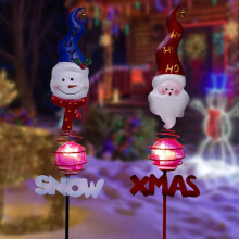 Conjunto de 2 Luzes Solares de Natal para Jardim com Papai Noel e Boneco de Neve