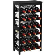 6-Tier Freestanding Bamboo Wine Rack, 24-Bottle Floor Shelf with Table Top – Black, Compatible with Kitchen/Bar/Dining/Living Room