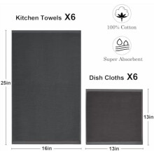 12 Pack Kitchen Towels and Dishcloths Set, 100% Cotton Soft and Absorbent Kitchen Towels 16 x 25 inche & 13 x 13inche Dishcloths