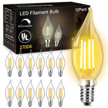 Ampoules E12 à flamme dimmable, équivalent 60 W, blanc chaud 2700 K, 5,5 W, 600 lm, pour lustres (culot candélabre), lot de 12.