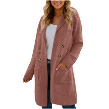 Cardigan da donna con cerniera, maniche lunghe, foderato in pile, lavorato a maglia con tasca, morbido, casual, per il tempo libero, arancione AS