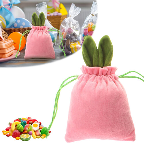 Osterhasen-Geschenktüte – Rosa Samtbeutel mit Kordelzug, 15