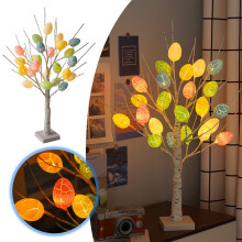 Osterbaum (60 cm) mit 24 warmweißen LEDs, beleuchteter weißer Birken-Eierbaum für frühlingshafte Tischdekoration, Mittelstück, geeignet für