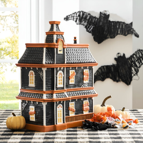 ACDANC haunted house stoneware candy bowl with lid 1 piece