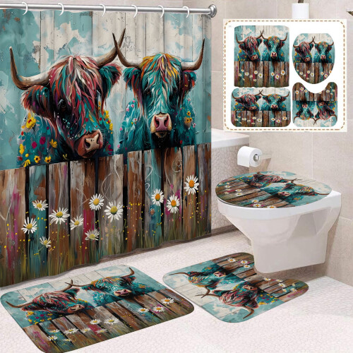 Ensemble de salle de bain Bull Head, rideau de douche en polyester, 4 pièces