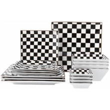 Porcelain Square Dinnerware Set for 4, Black and White
