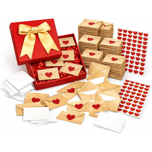 Love Notes Box with Mini Cards Envelopes Heart Stickers