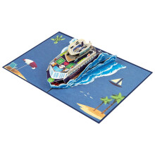 Carte de vœux 3D pop-up représentant un bateau de croisière en haute mer