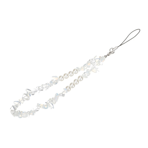Lanière de téléphone blanche à perles avec dragonne à chaînette (1 pièce)