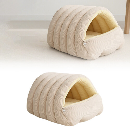 Cuccia per gatti a forma di grotta in peluche con rivestimento sfoderabile e lavabile.