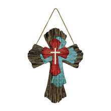Wooden Cross Wall Hanging with Floral Arrangement and Fabric Banner He Is Risen Religious Home Decor for Indoor Display