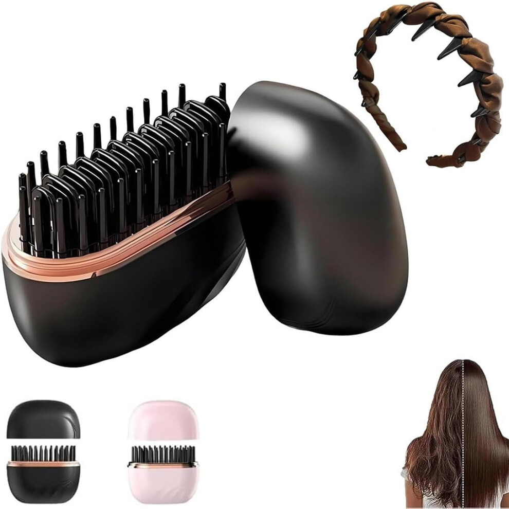 Mini cordless hair straightening brush with 3 temperature