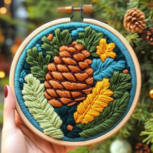 DIY Punch Needle Kit: Pine Cone & Leaves Pattern, Stamped Design with Hoop – Easy for Beginners, Craft & Home Decor – Compatible with Punch Needle