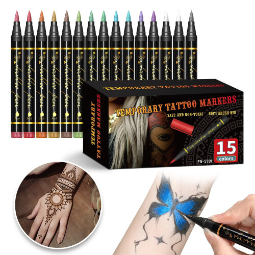 Temporary Tattoo Markers Set 15 Colors Waterproof 1