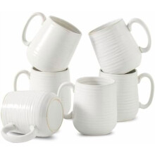 6-Pc Ceramic Coffee Mugs, 12 oz, Dishwasher & Microwave Safe, Clay-Infused White, Compatible with Home/Office