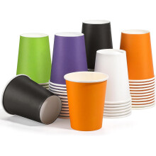 60pcs 9oz Halloween Party Cups (Black/Orange) – Disposable Paper Cups for Cold/Hot Drinks, Table Decor, DIY – Compatible with Halloween & Holiday