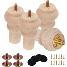 4 Inch Wooden Unfinished Bun Feet for Dresser Legs Couch Sofa Cabinet Ottoman DIY Replacement Wood Furniture Legs Set of 4 M8 Bolt Screw in (4”)