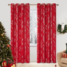 Christmas Red Blackout Curtains Silver Print 52x108 Inch 2