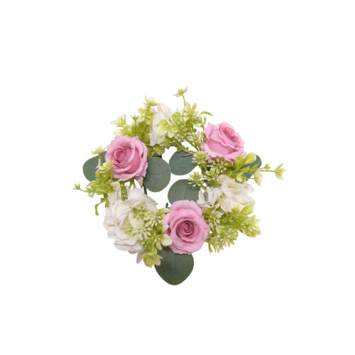 Artificial Rose Candle Holder Wreath Plastic Tray Bohemian 1