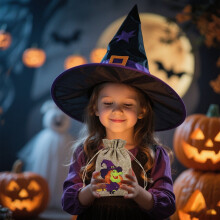 Torebka na cukierki na Halloween ze ściągaczem, lniana, jutowa, 1 sztuka