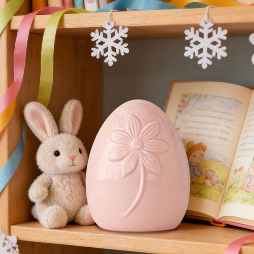 Ceramic Easter Egg Ornament 4.4 inch Pink 1