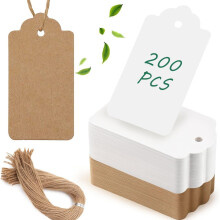 Etykiety prezentowe z papieru pakowego ze sznurkiem, 2x4 cale, 200 szt.