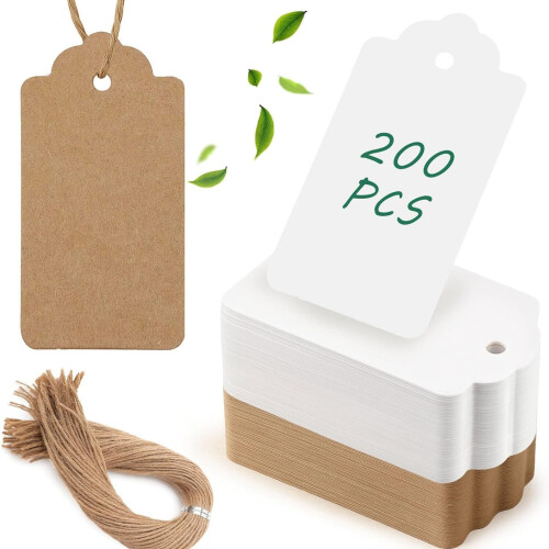 Kraft Paper Gift Tags with String 2x4 inch 200 pcs