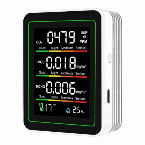 Monitor de qualidade do ar interno: CO2, temperatura e umidade.