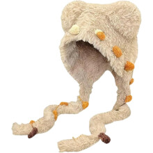 Winter Cute Bear Ear Warm Hat,Kawaii Plush Earflap Beanie Hat,Fleece Fuzzy Winter Plush Hat for Women Girls