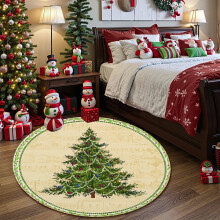 Round Area Rug Christmas Decorative Doormat, Christmas Tree Merry Christmas Indoor Decorative Rug Merry Christmas Rug