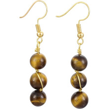 Stone Drop Earrings for Women, Wire Wrapped Triple Ball Beaded Dangle Hook Earrings for Ladies