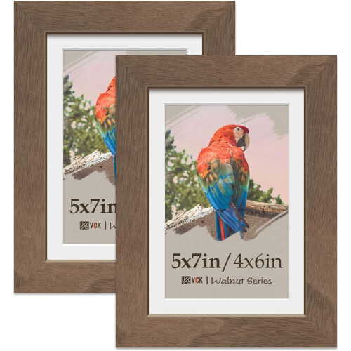 5x7 Picture Frames 2 Pack – Brown Walnut Wood with HD