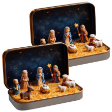 Set regalo a tema natalizio con statuine in scatola di latta