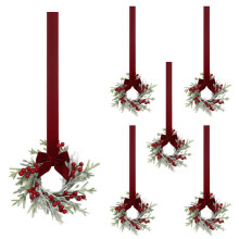 Mini Christmas Wreaths Artificial Pine with Red Bow 6PC