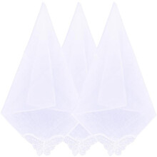 3Pcs Lace White Handkerchief Soft Cotton Hankies Square 11.4 Inch Polyester Pure Color Elegant Embroidery Classic Fabric