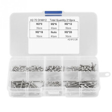 Hex Socket Bolt Screws Nuts Set 210Pcs/set 304 Stainless Steel M2 Nuts and Bolts Set Cup Head Assortment Kit Hardware Fastener