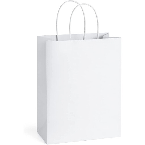 Λευκές τσάντες δώρου Kraft με λαβές 8x4,25x10,5in25 τεμάχια