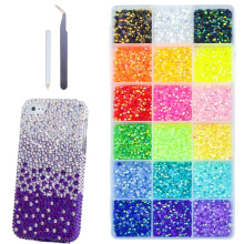 18-Color Resin Jelly Rhinestones Kit with Pick-Up Pen & Curved Tweezers – Compatible with Manicure, Salon & Craft DIY