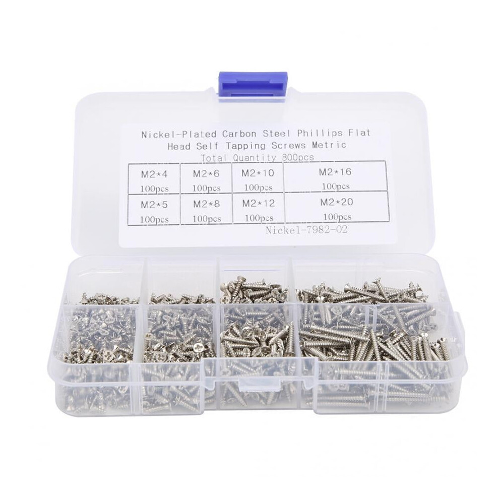 800Pcs M2 Carbon Steel Cross Screws Nickel Plated Countersunk Head Self-Tapping Screw Combination Set Tapa Tornillos 9152228462502
