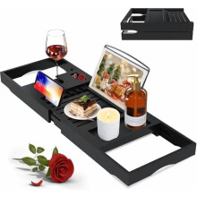 Plateau de baignoire pliable en bambou noir