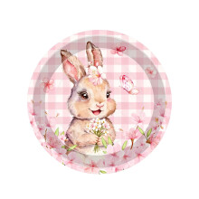 Kit de vaisselle jetable pour Pâques avec lapin aquarelle : assiettes, gobelets, serviettes et pailles en papier. Décoration idéale pour les