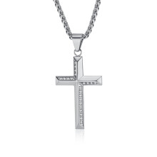 Colier cruce placat cu argint 925 cu zirconiu 5A+ – Bijuterii creștine clasice, unisex, simbol al credinței pentru bărbați și femei