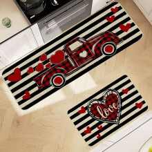 Tapis de sol Saint-Valentin, ensemble de 2 pièces, antidérapant et absorbant, pour cuisine/salle de bain/entrée – Tapis de couloir à motif
