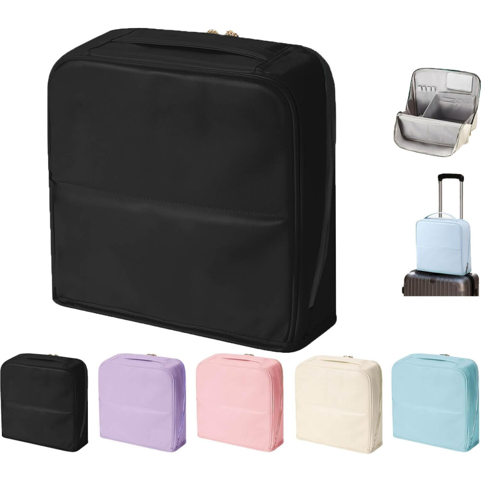 Black 2026 Stylish Leather Standing Cosmetic Bag With Compartments, Portable Large Capacity Travel Makeup Bag (Black)