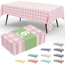 6 kpl pinkkejä kertakäyttöisiä pöytäliinoja ruudullisina, 137 cm x 263 cm, kestävät ja vedenpitävät, sopivat piknikille/juhliin/ulkojuhliin