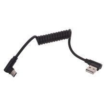 Cabo USB para Tipo C espiralado de 90 graus, cabo USB para USB C com mola extensível para carregamento de celulares e laptops.