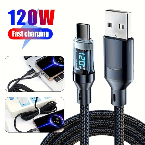 Καλώδιο USB-A σε Type-C 120W με οθόνη LED, ματ φινίρισμα, 6A, συγχρονισμός δεδομένων, USB PD,